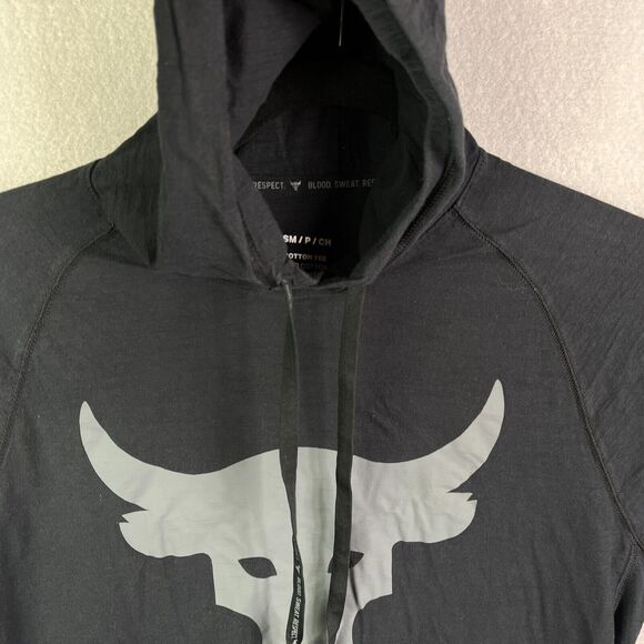 Under Armour Project Rock Hoodie T Shirt Mens Small Black Loose Pullover - Picture 3 of 12